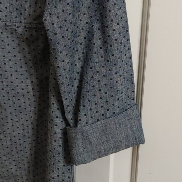OLD NAVY men's grey blue button down long sleeves dress short polka dot - Picture 5 of 8